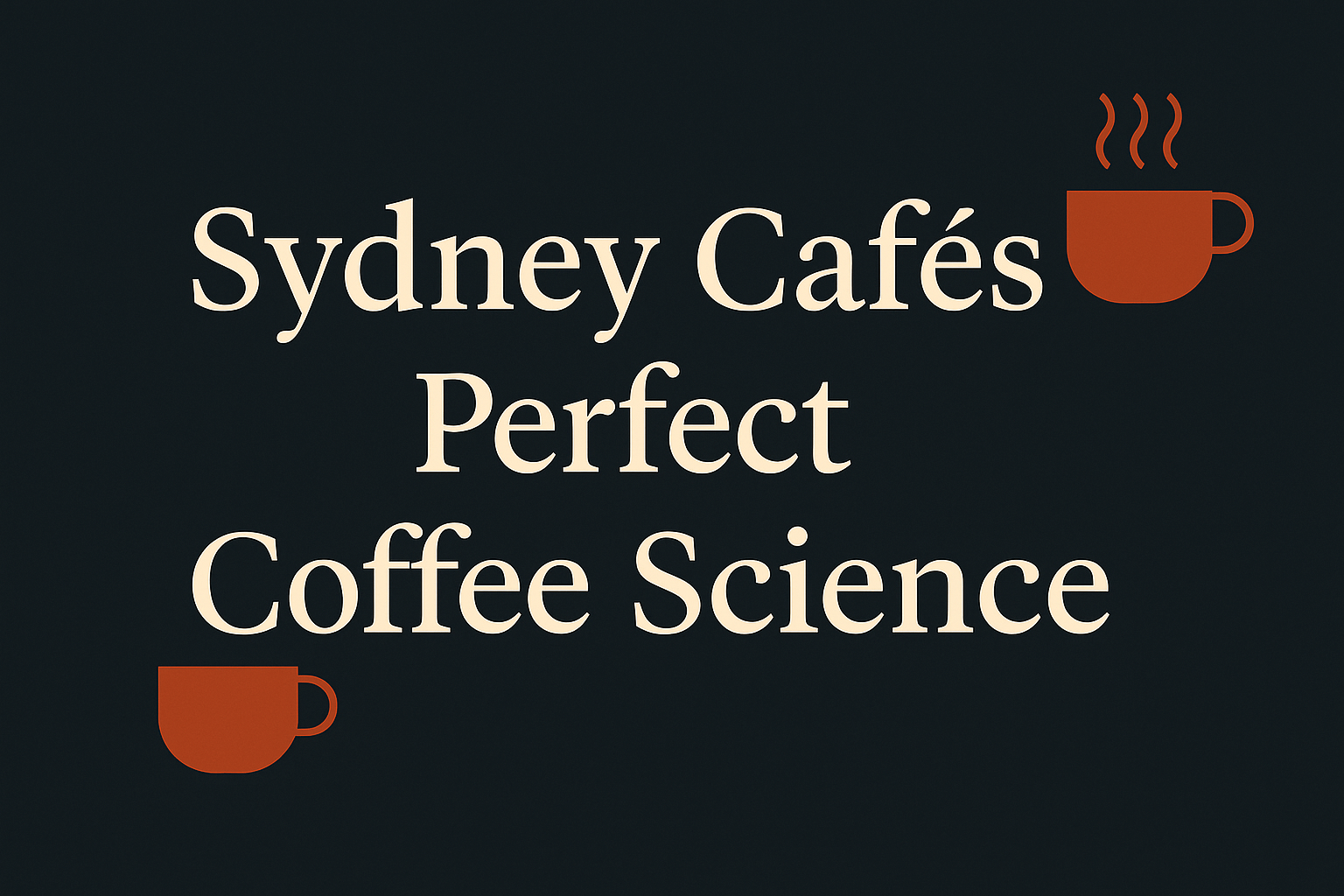 Dark background with cream text and orange coffee cup icons, Sydney theme