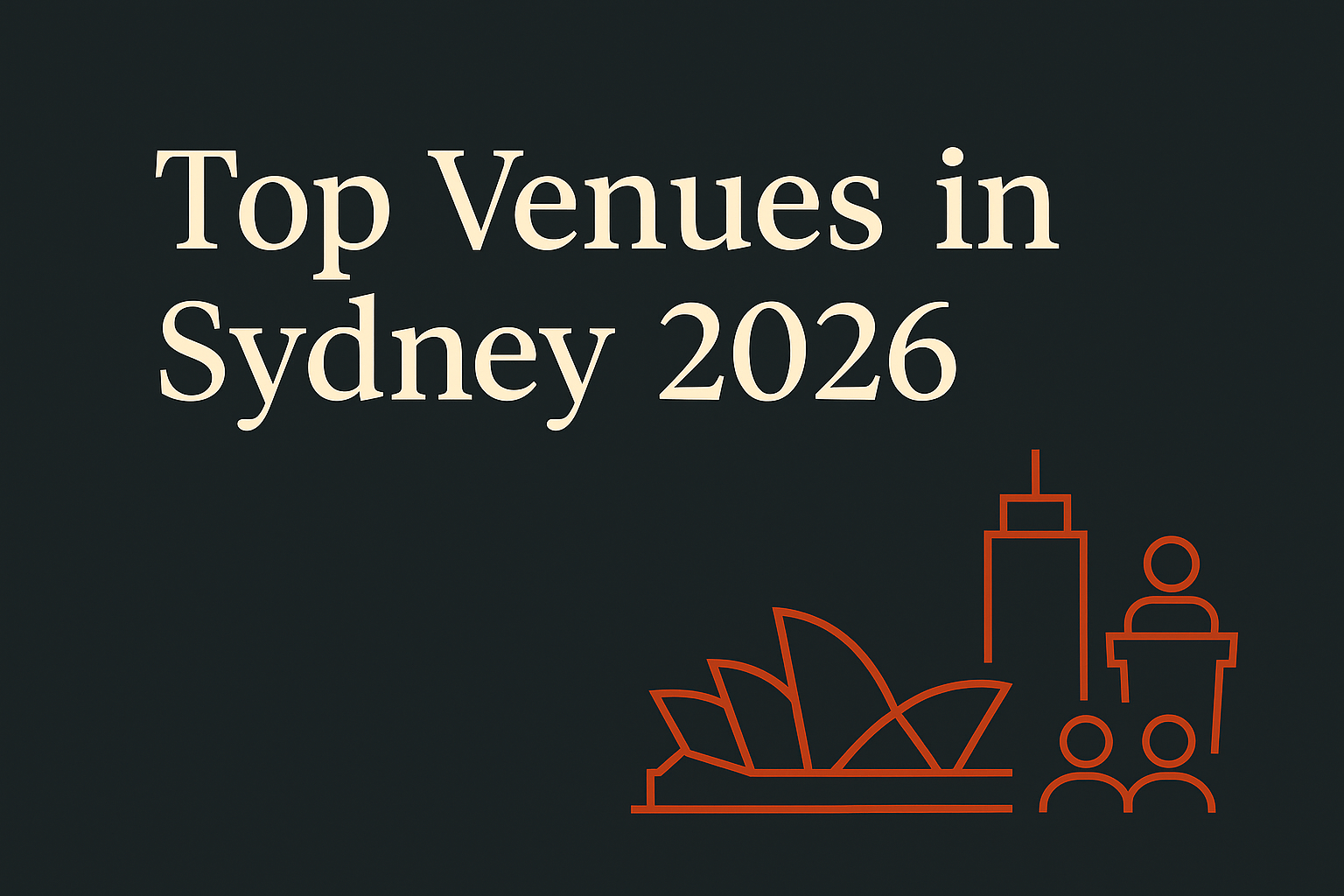 Dark background with cream text, Sydney skyline, and conference icon in orange.