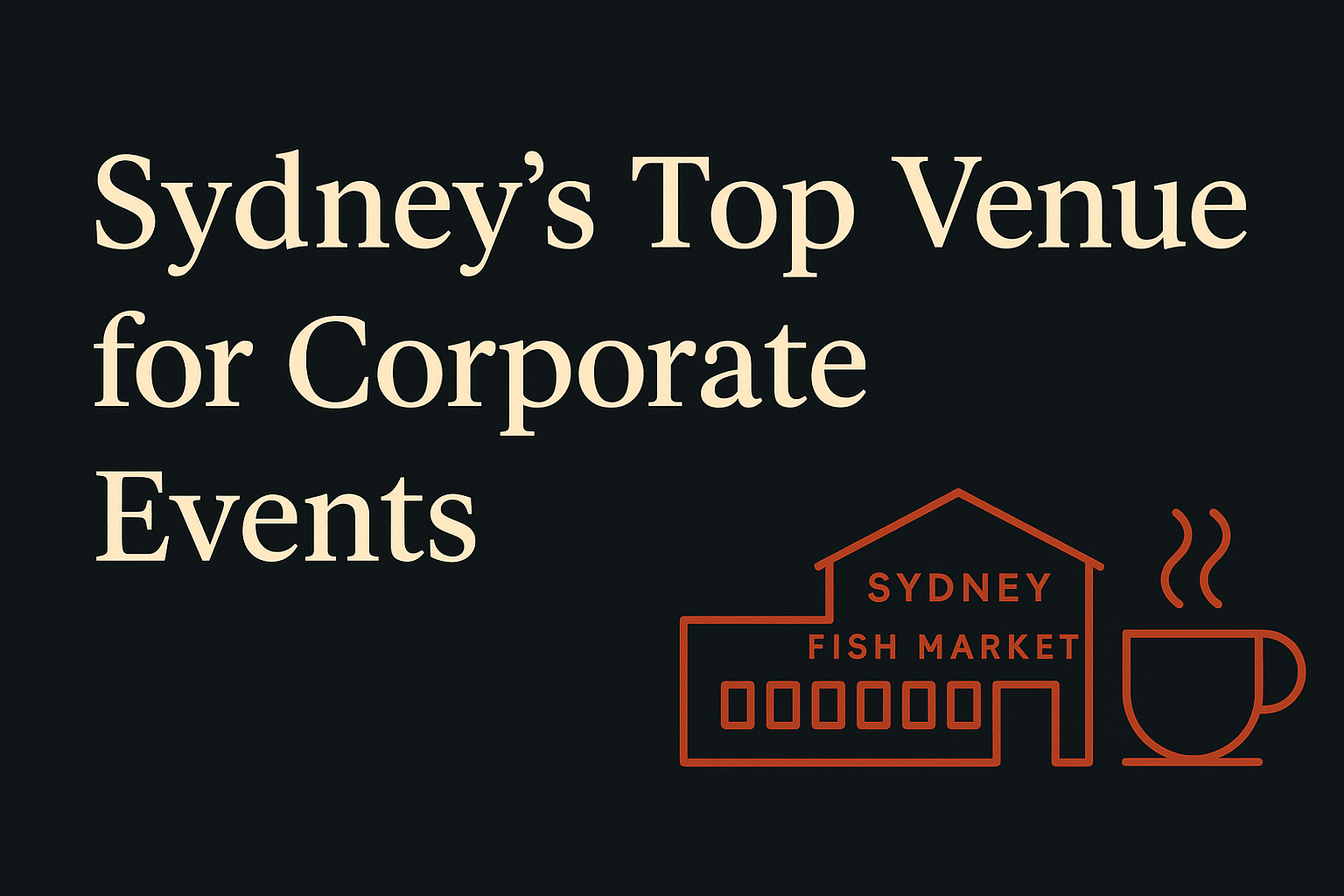Dark background with cream text, Sydney market silhouette, and coffee icon in orange.