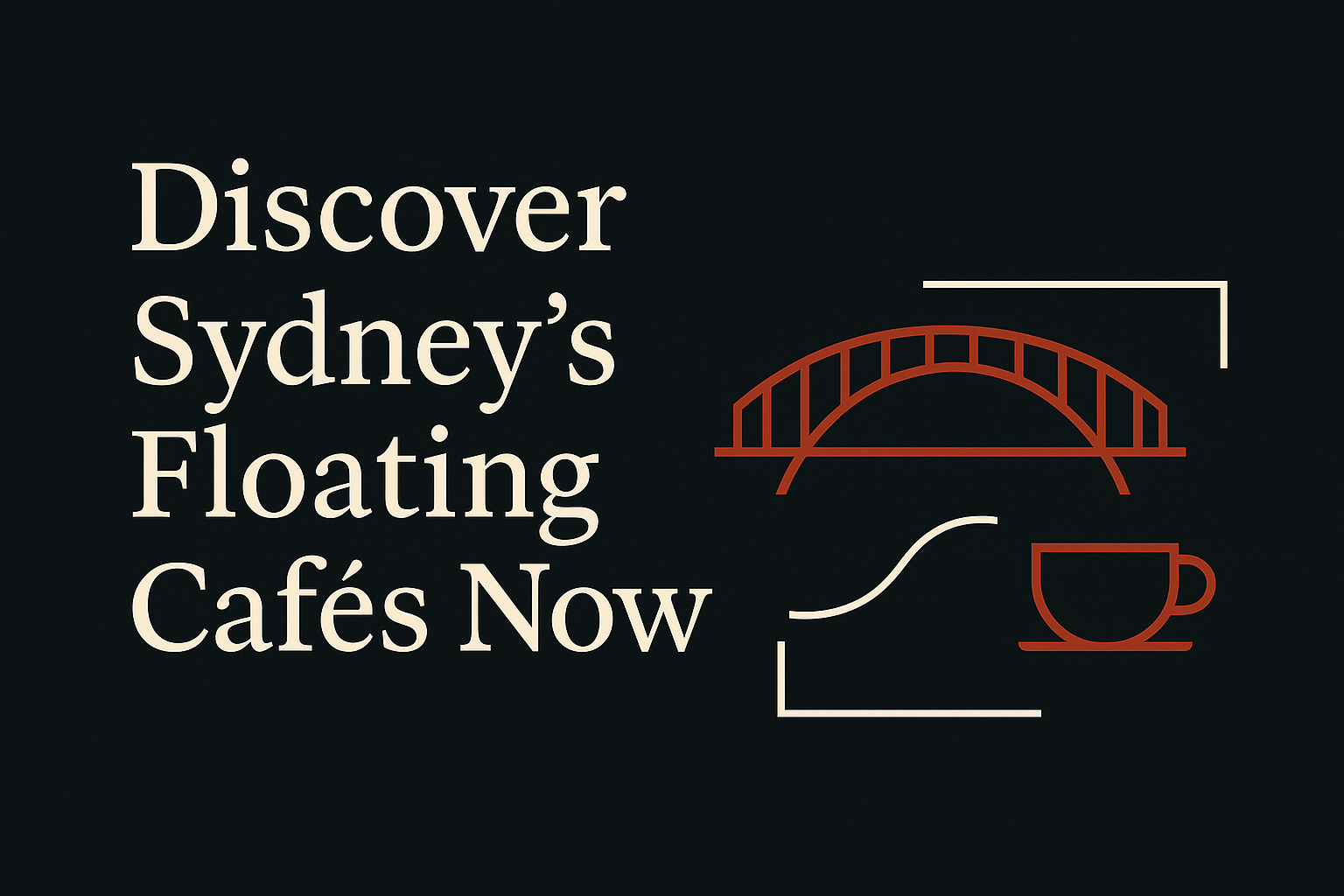 Dark background with cream text, Sydney harbour icon, and coffee cup.