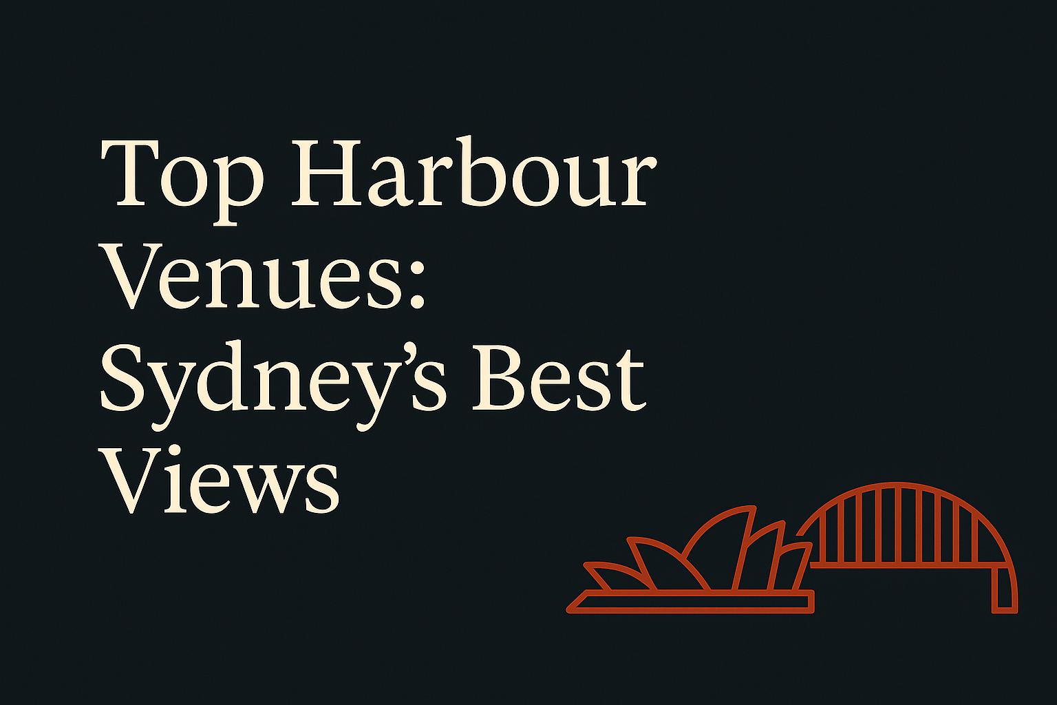 Dark backdrop with cream text, orange Sydney icons, spacious and minimal design.
