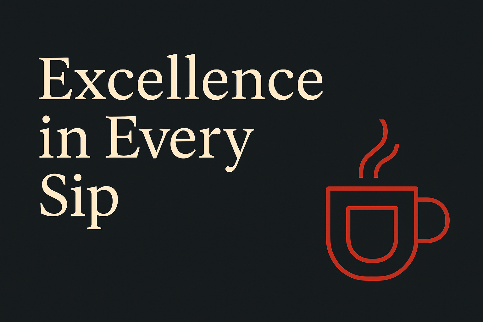 Dark background with cream text 'Excellence in Every Sip', orange coffee cup icons for Sydney flair.