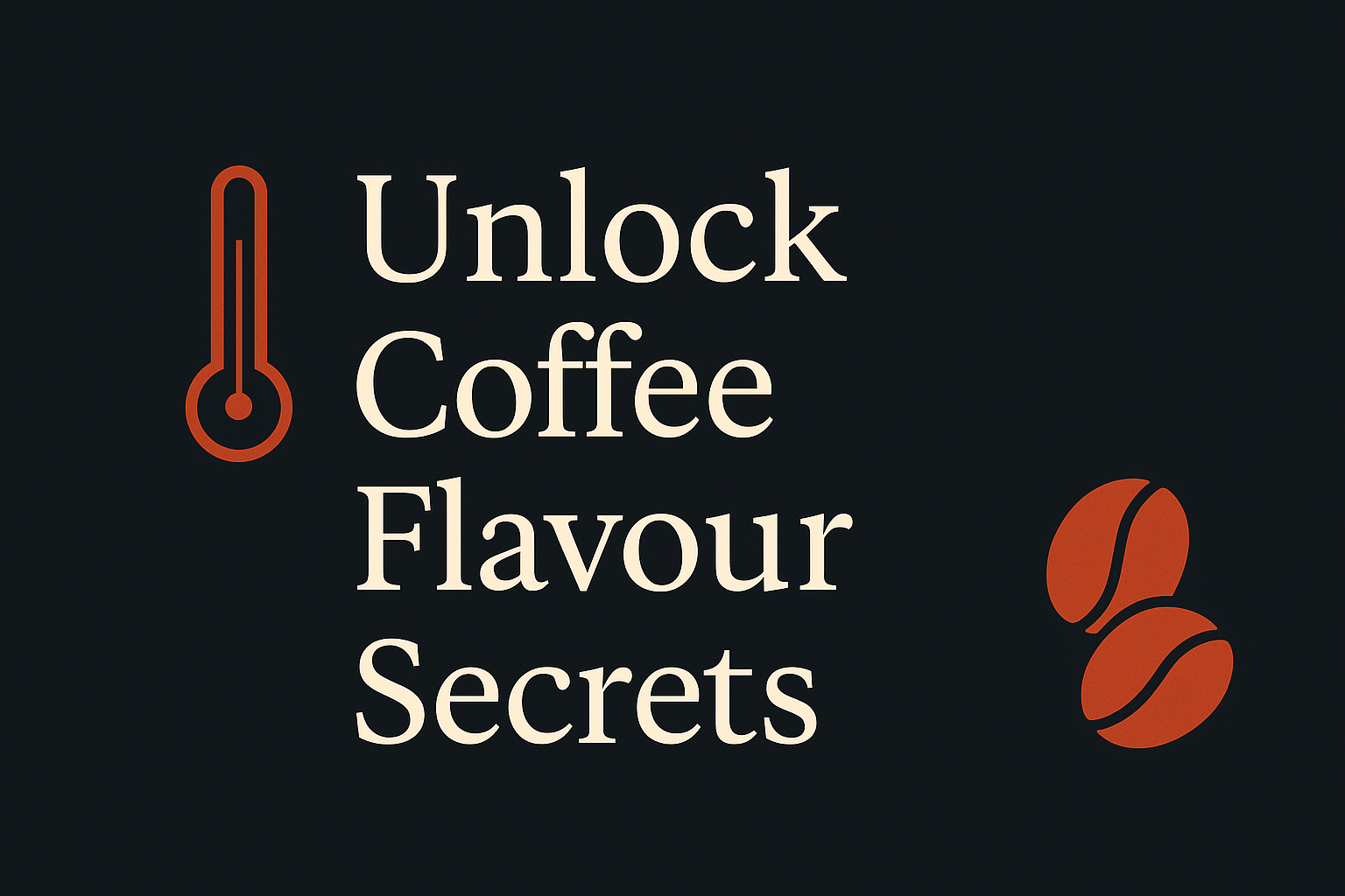 Dark background with cream text, orange thermometer, and coffee bean icons enhancing design.