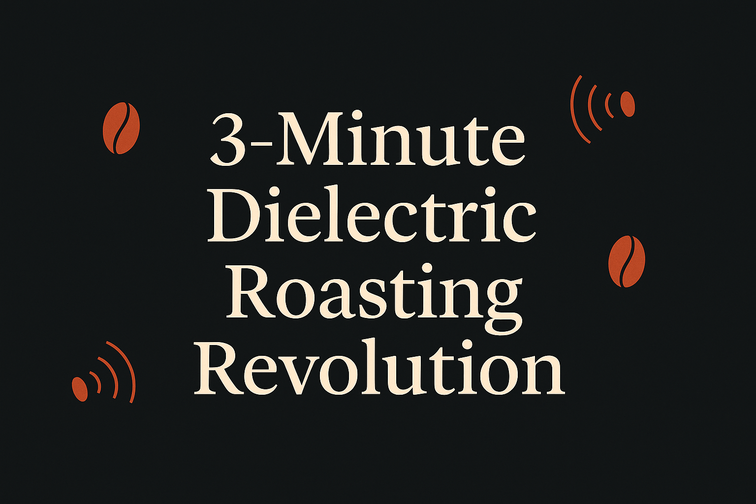 Dark background with cream text, orange coffee beans, and wave icons.