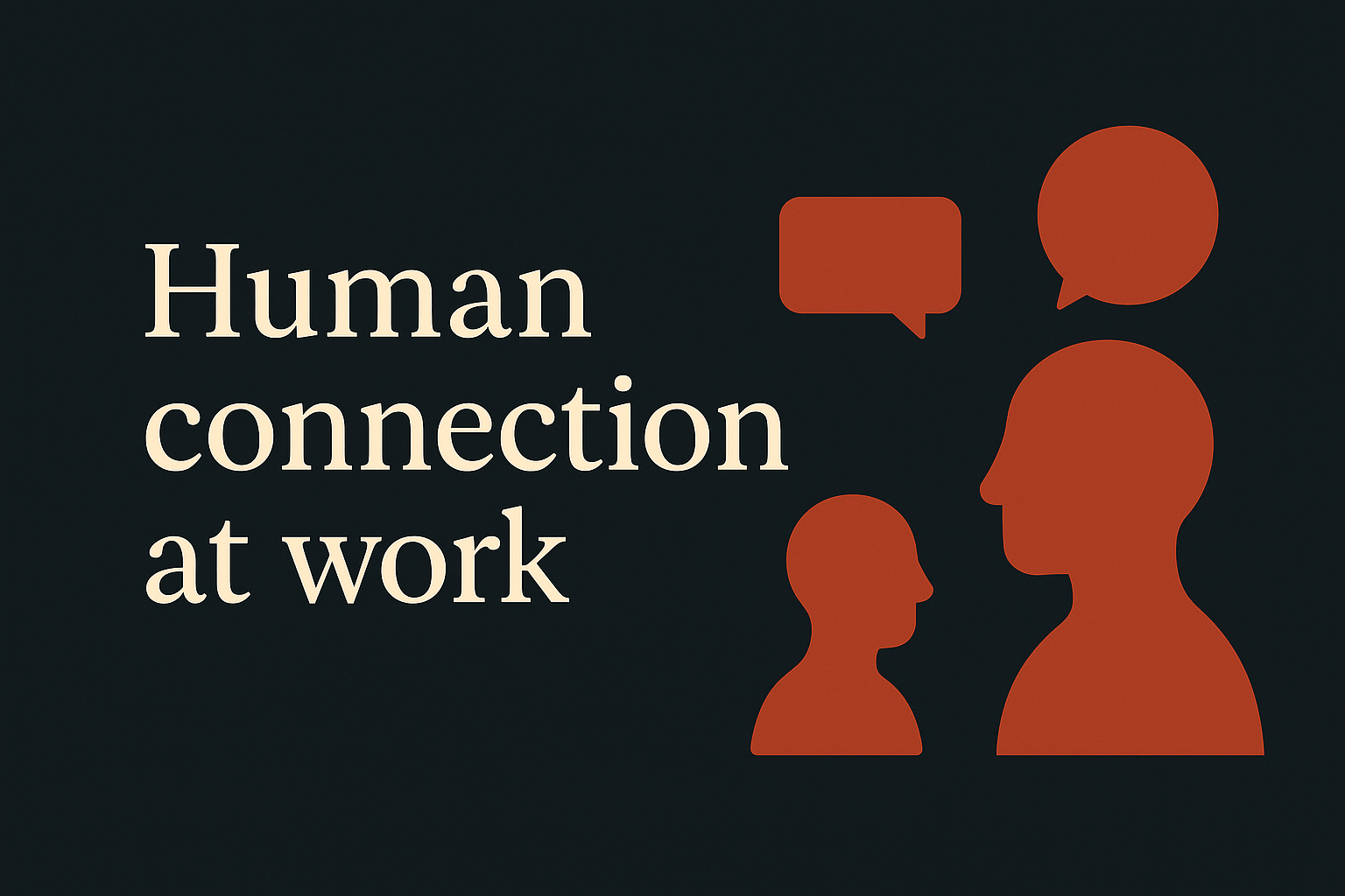 Orange people silhouettes on dark charcoal, centered text with ample margins.