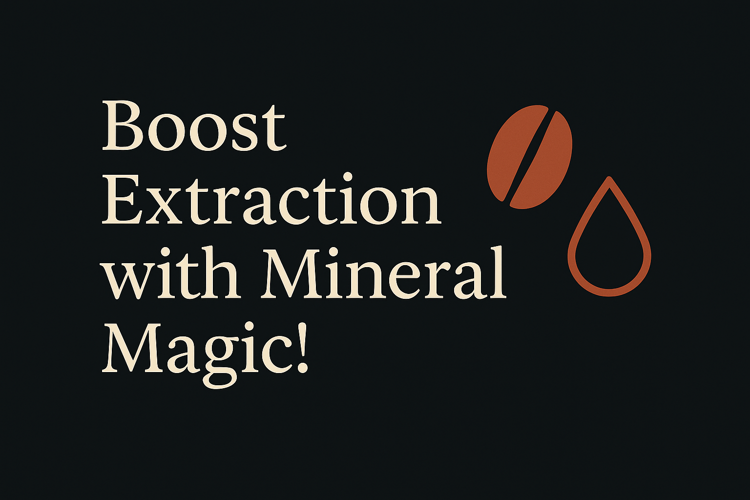 Dark background with cream text, orange coffee bean and water droplet icons.