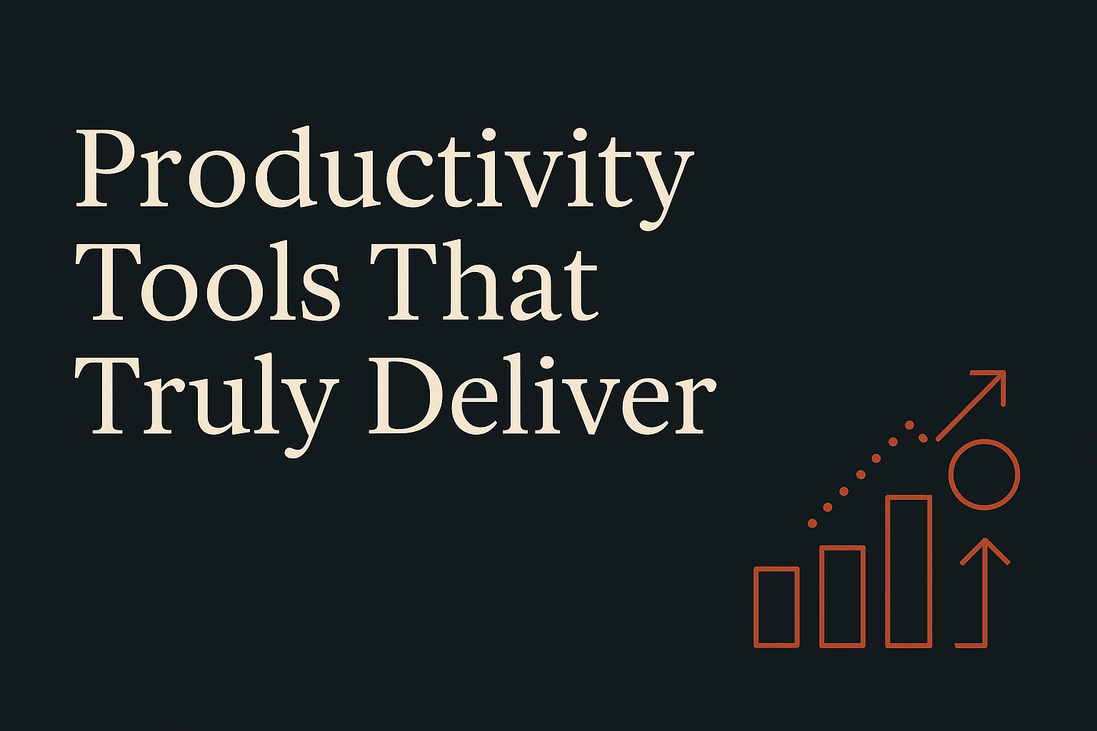 Dark background with cream text and orange productivity indicator icons.