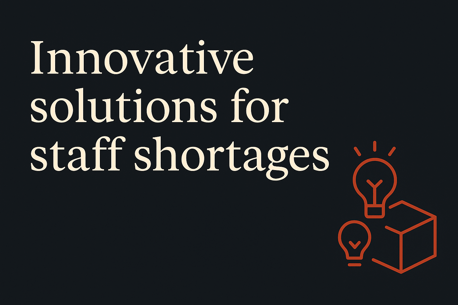 Dark background with cream text and orange innovation icon, spacious layout.