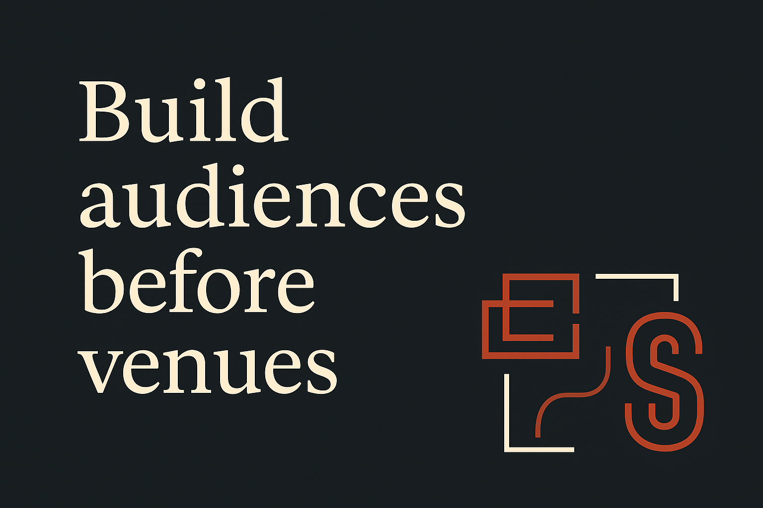 Dark background with cream text, orange linking elements for community.