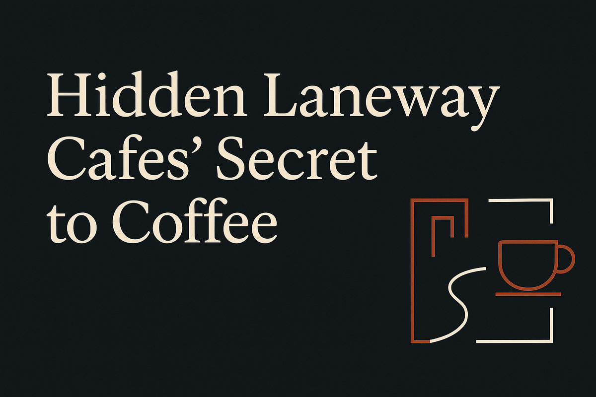 Dark background with cream text and orange laneway symbol and coffee icon.