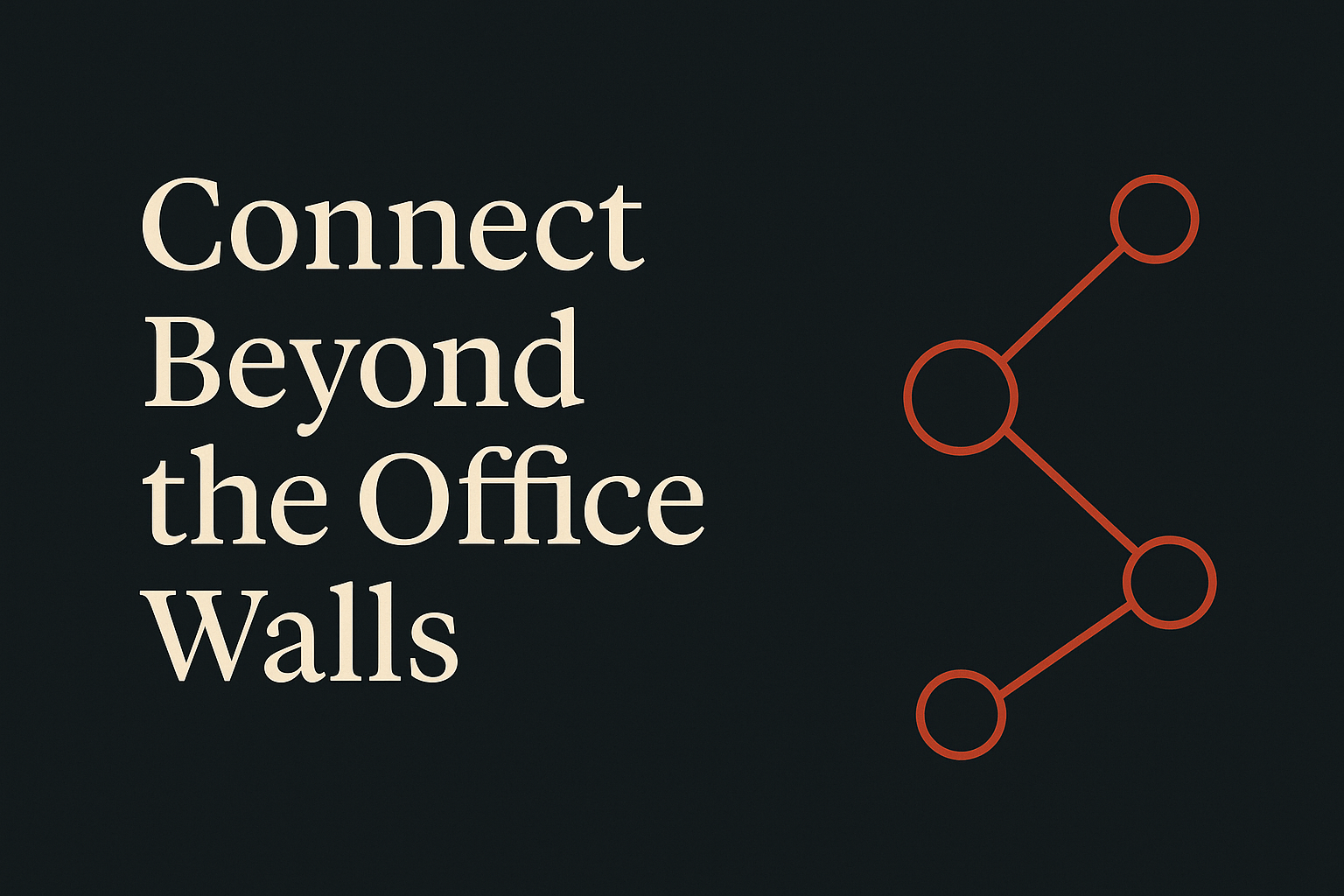 Dark background with cream text and orange network pattern icons.