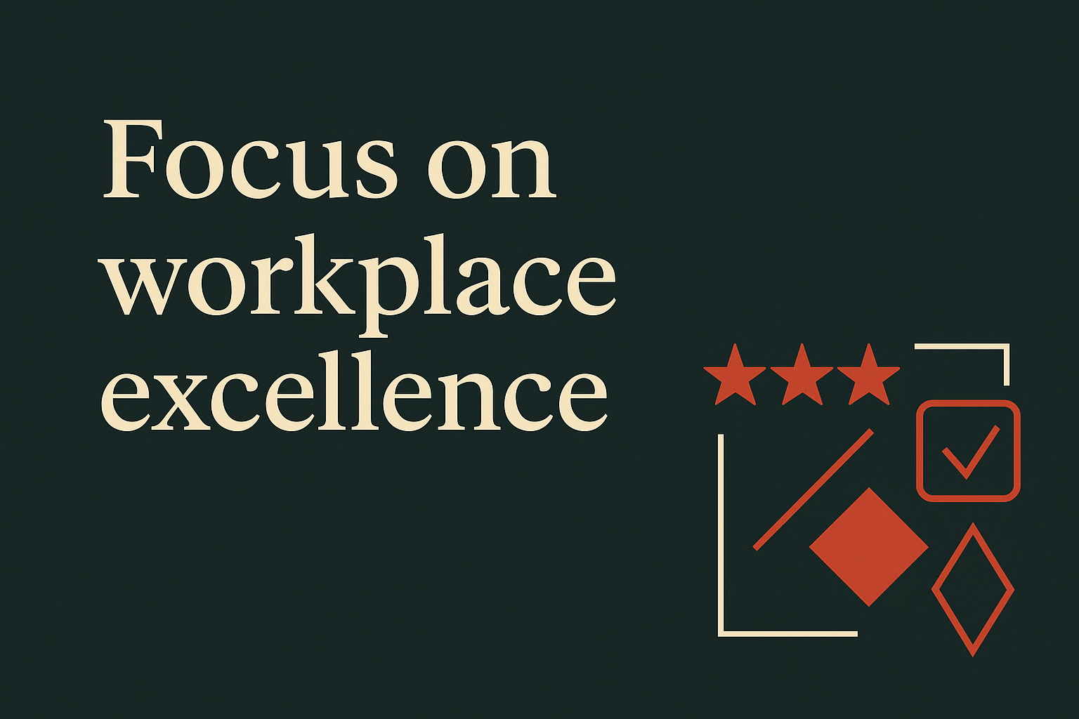 Dark background with cream text and orange rating symbols for workplace quality