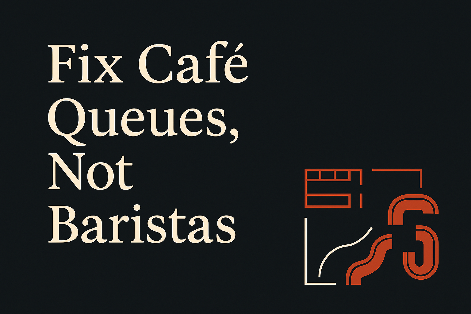 Dark background with cream text and orange workflow icons enhancing café efficiency theme.