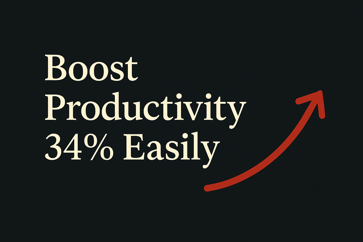 Dark background with cream text, orange productivity indicator graphic.