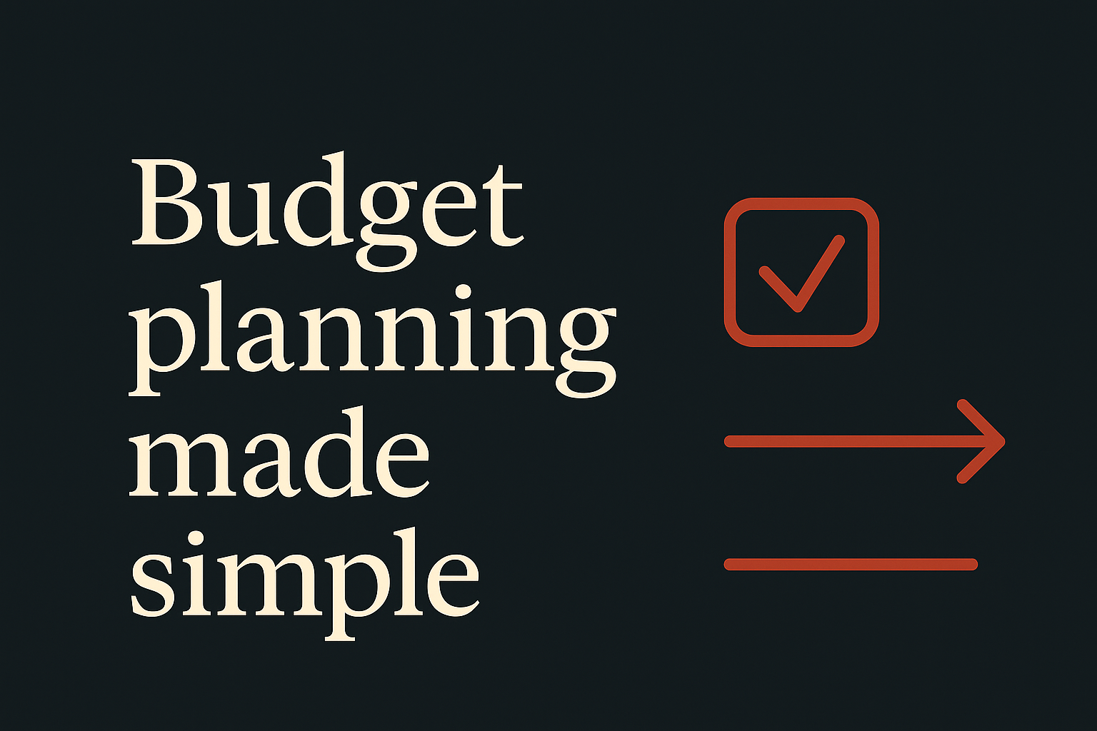 Charcoal background with cream text and checklist symbols in orange, spacious design with margins.