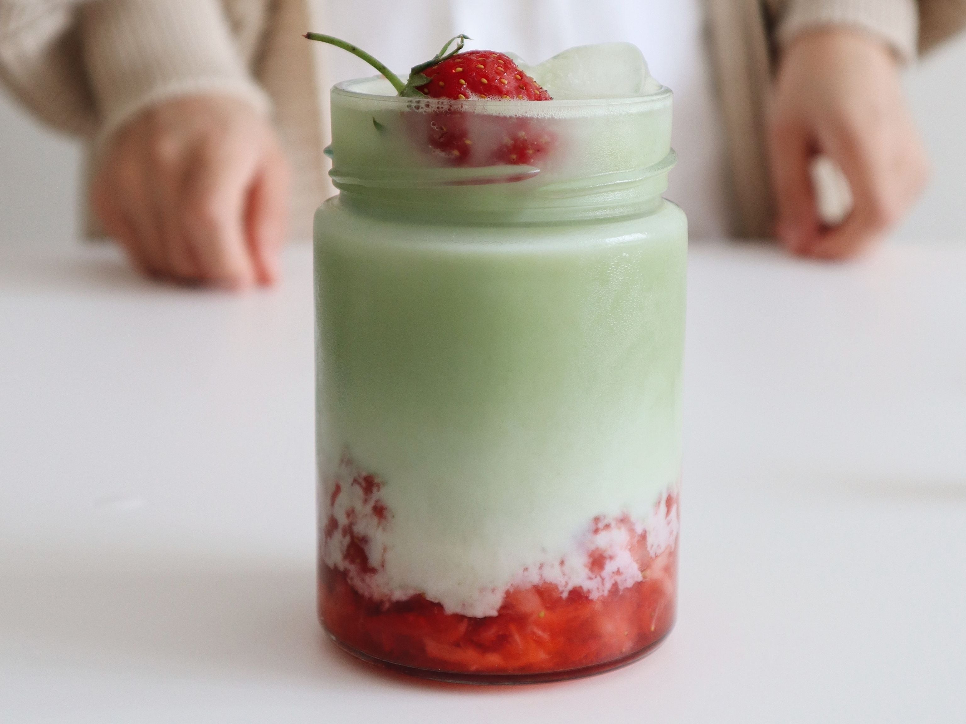 Finished matcha strawberry drink