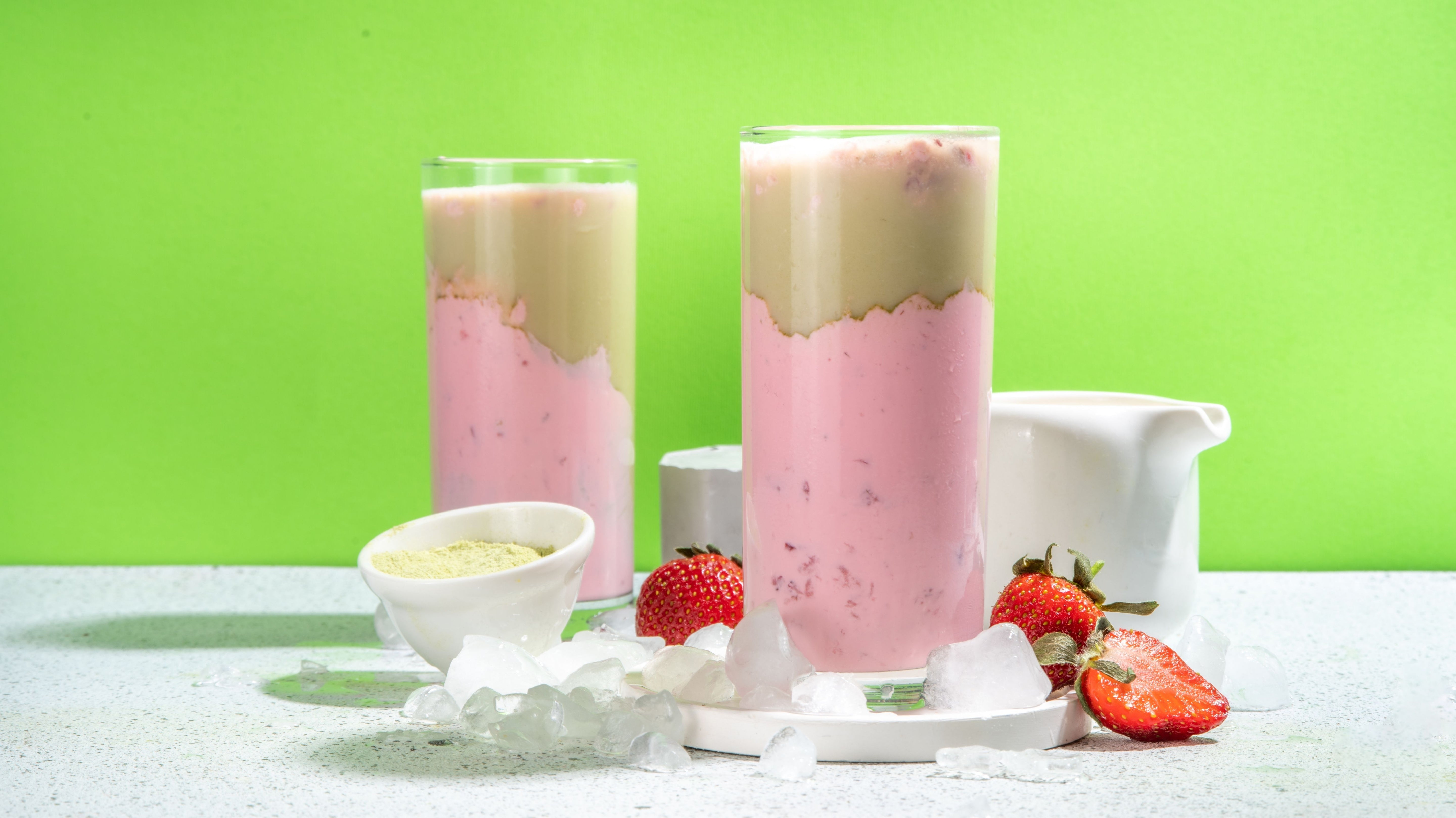 Strawberry matcha lattes