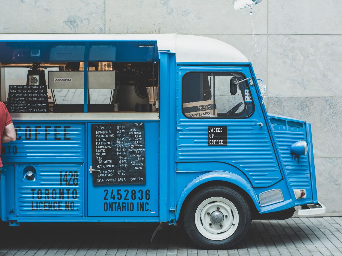 Blue mobile coffee van