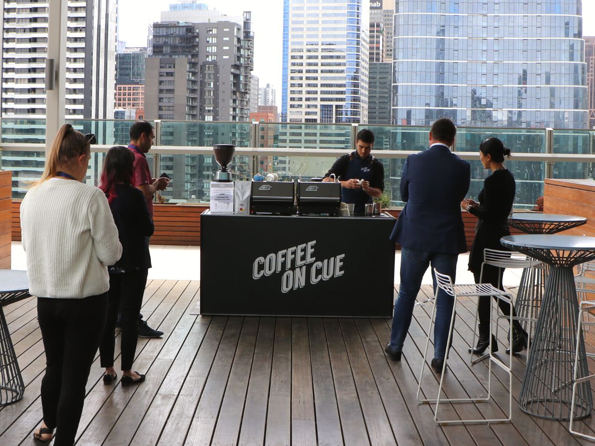 Coffee cart setup on corporate office rooftop