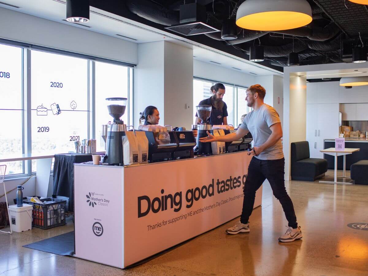 Two coffee carts inside of corporate office