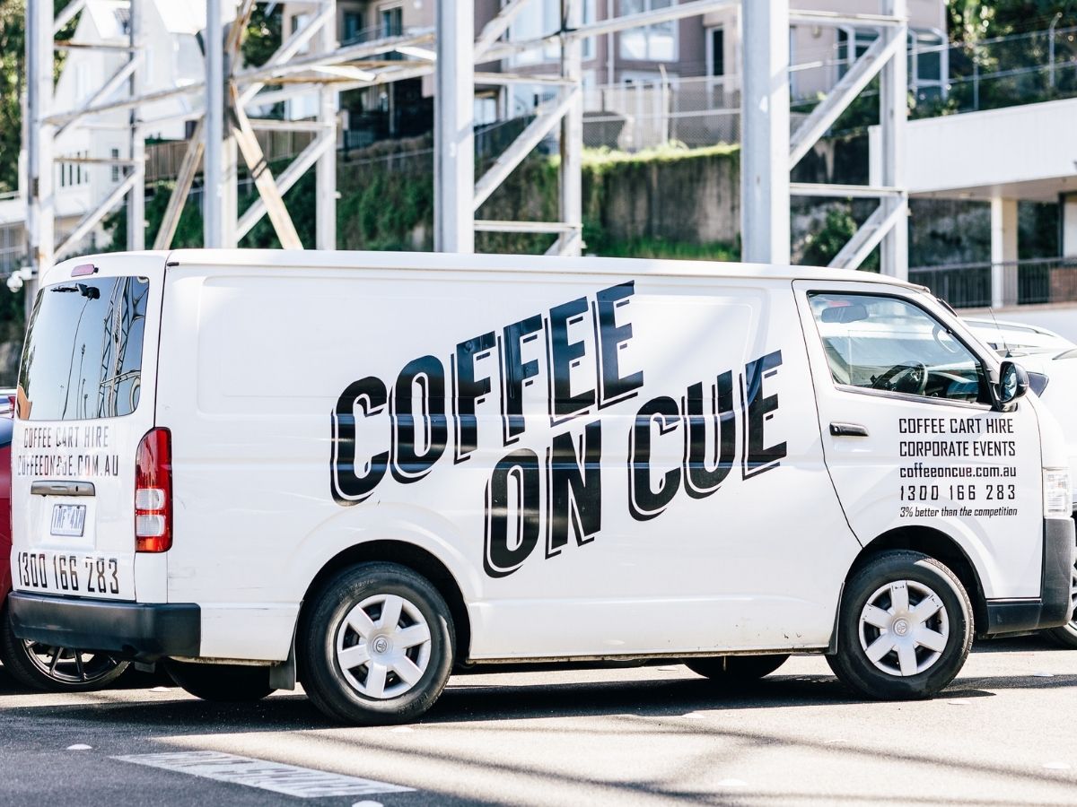 Coffee on Cue branded Toyota Hiace coffee van