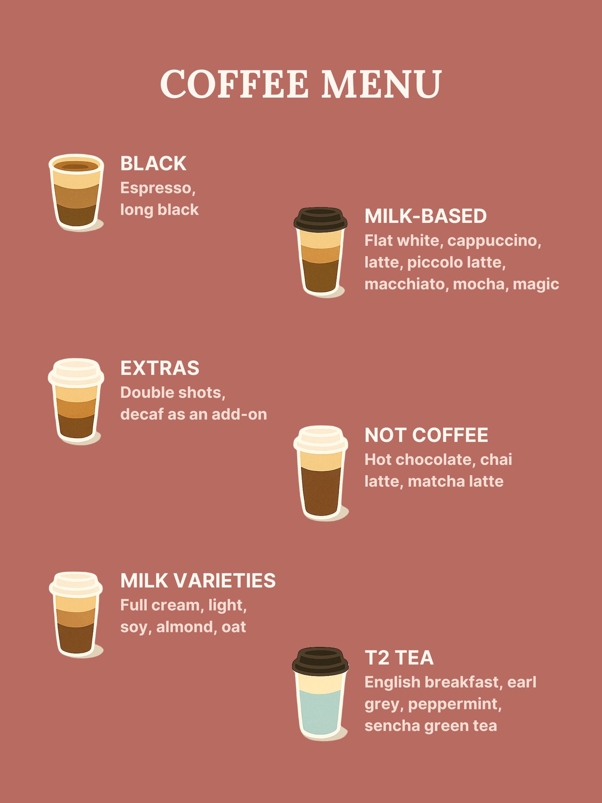 Event coffee beverage menu