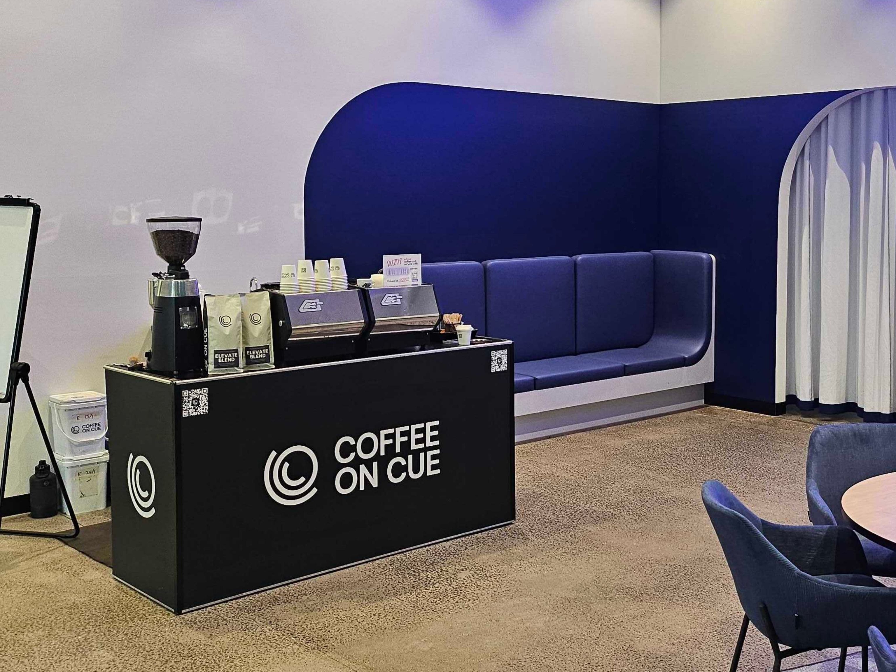 Event coffee cart set up in a break out area