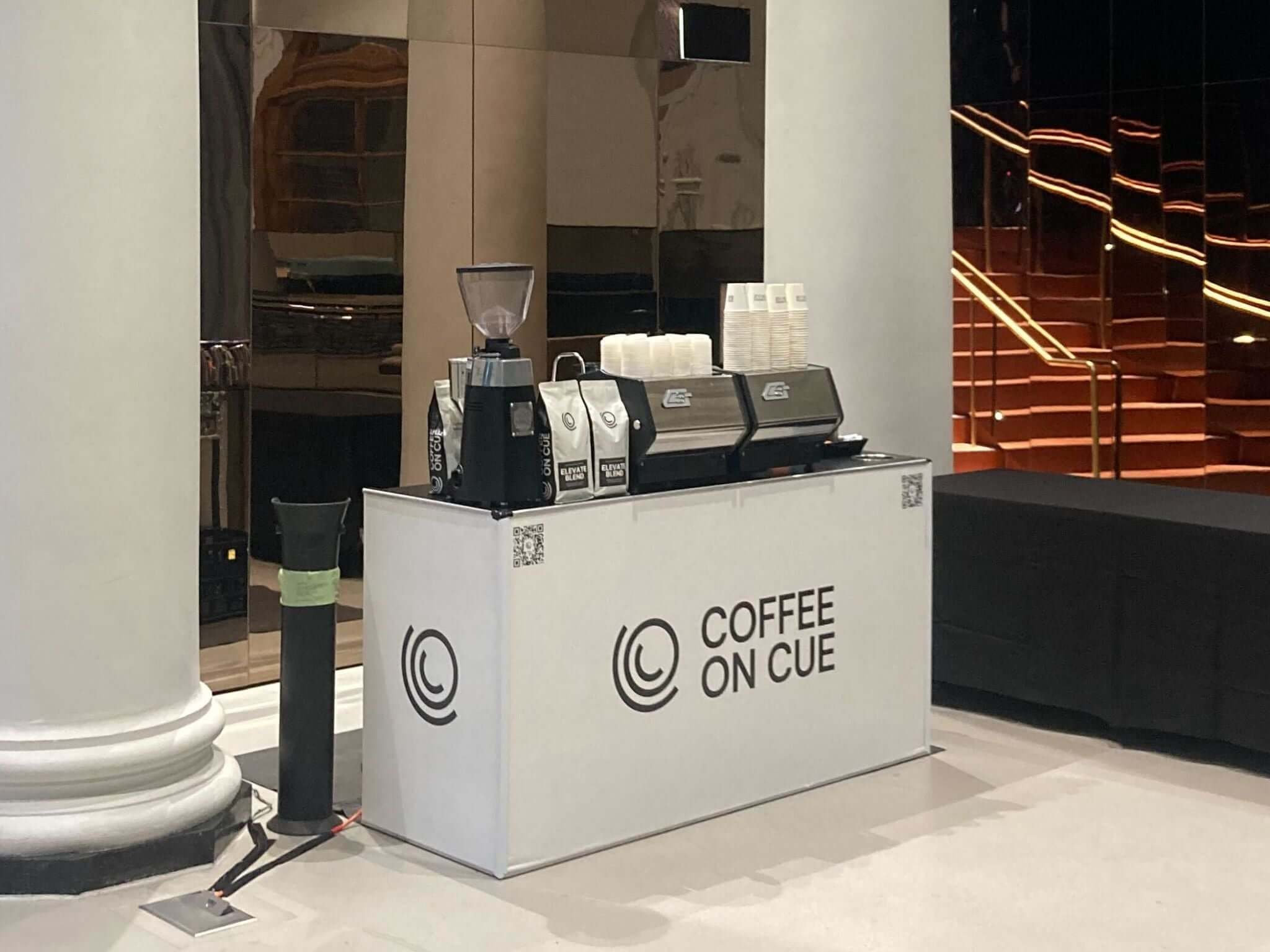 Event coffee cart set up in a ground foyer