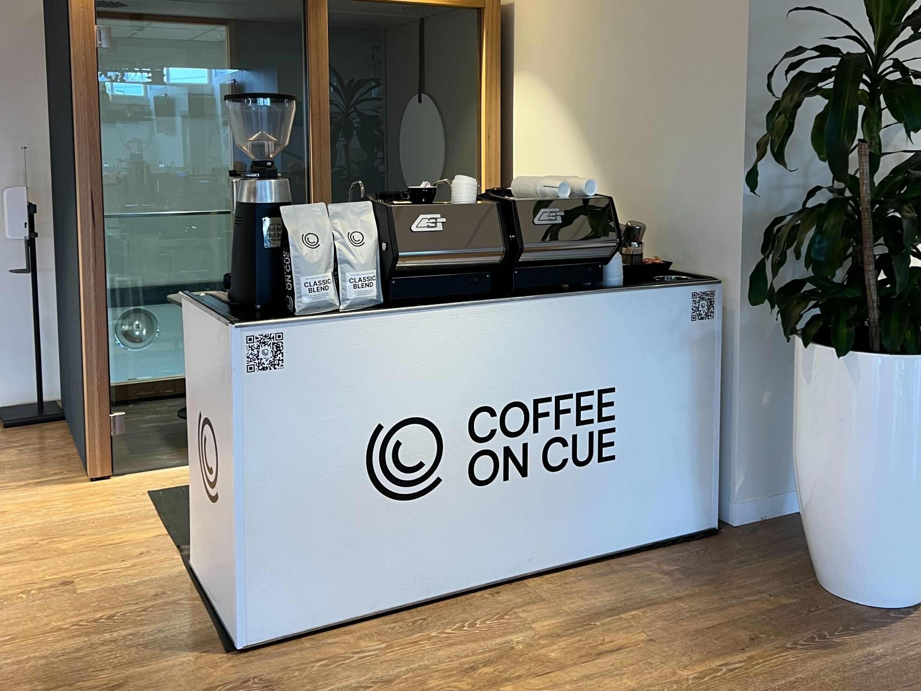 Coffee cart inside of corporate work space