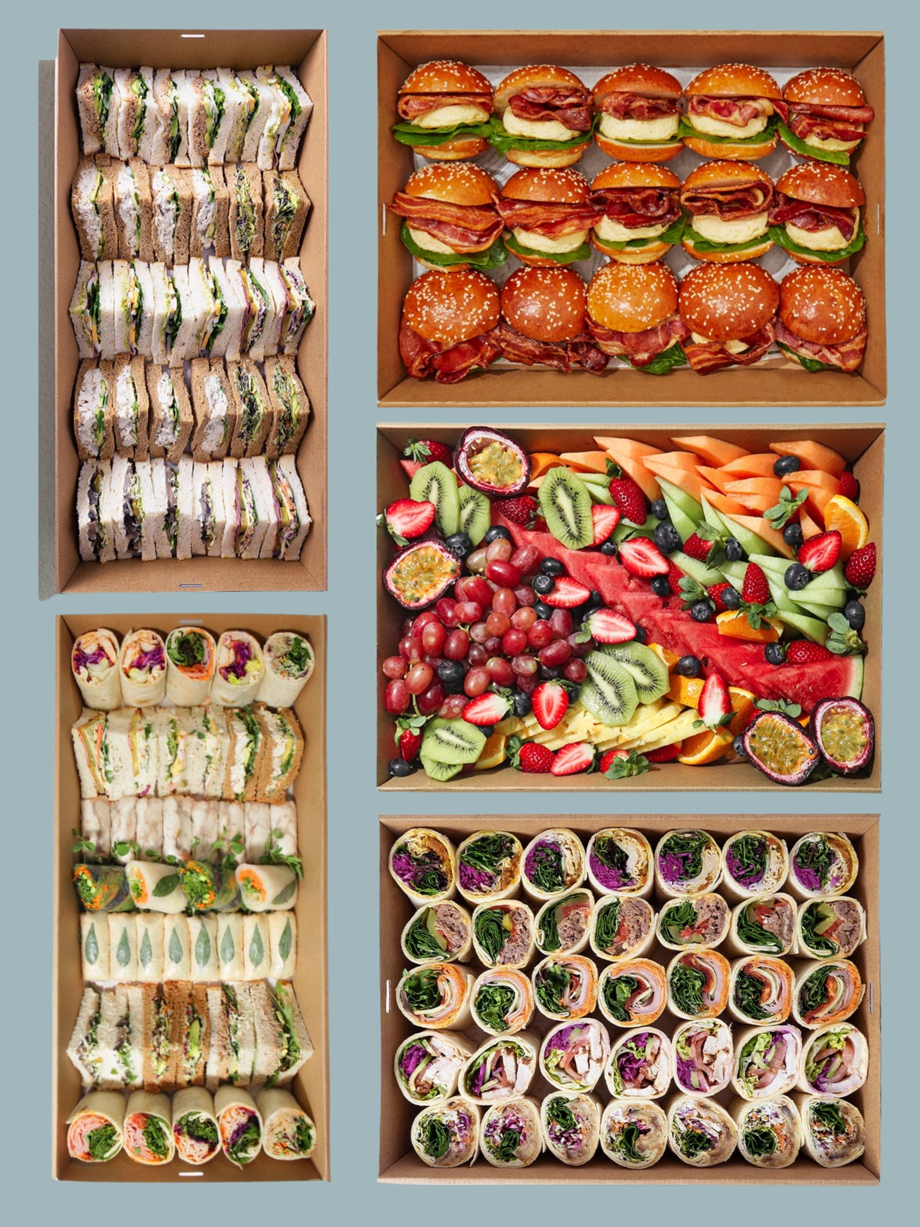 Assorted savoury food platters for events