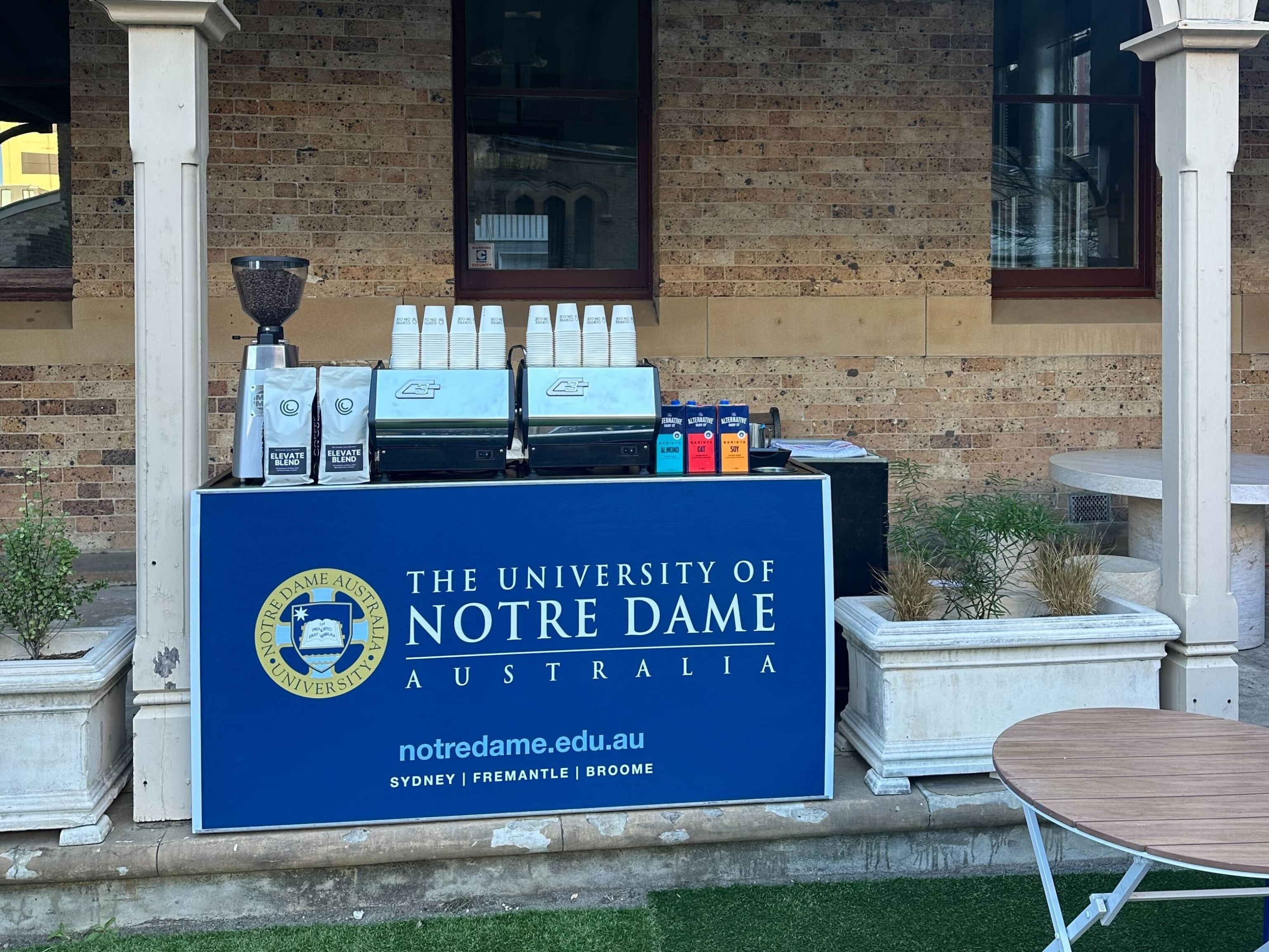 University of Notre Dame branded coffee at Sydney city campus