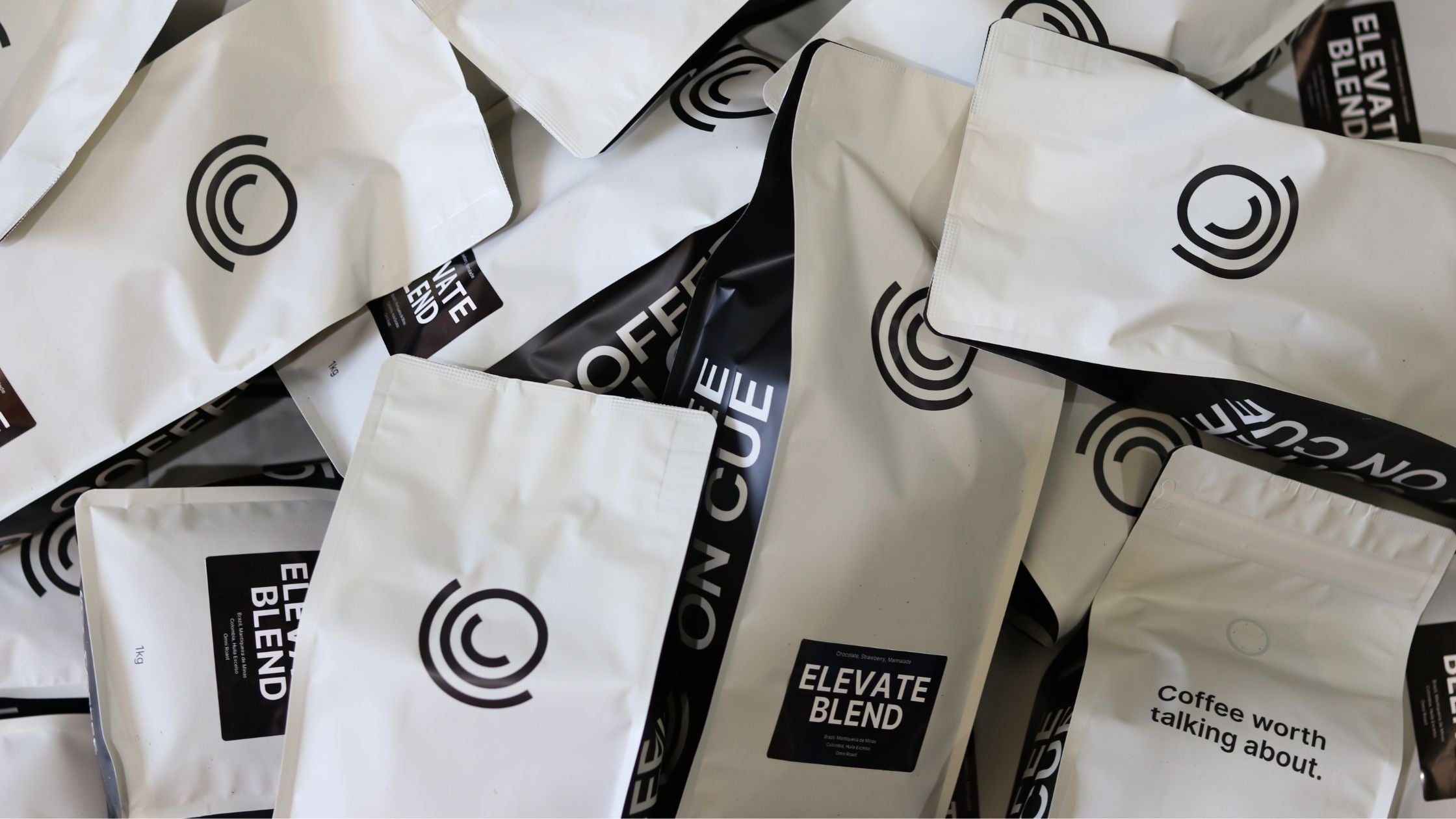 Bags of Elevate Blend coffee
