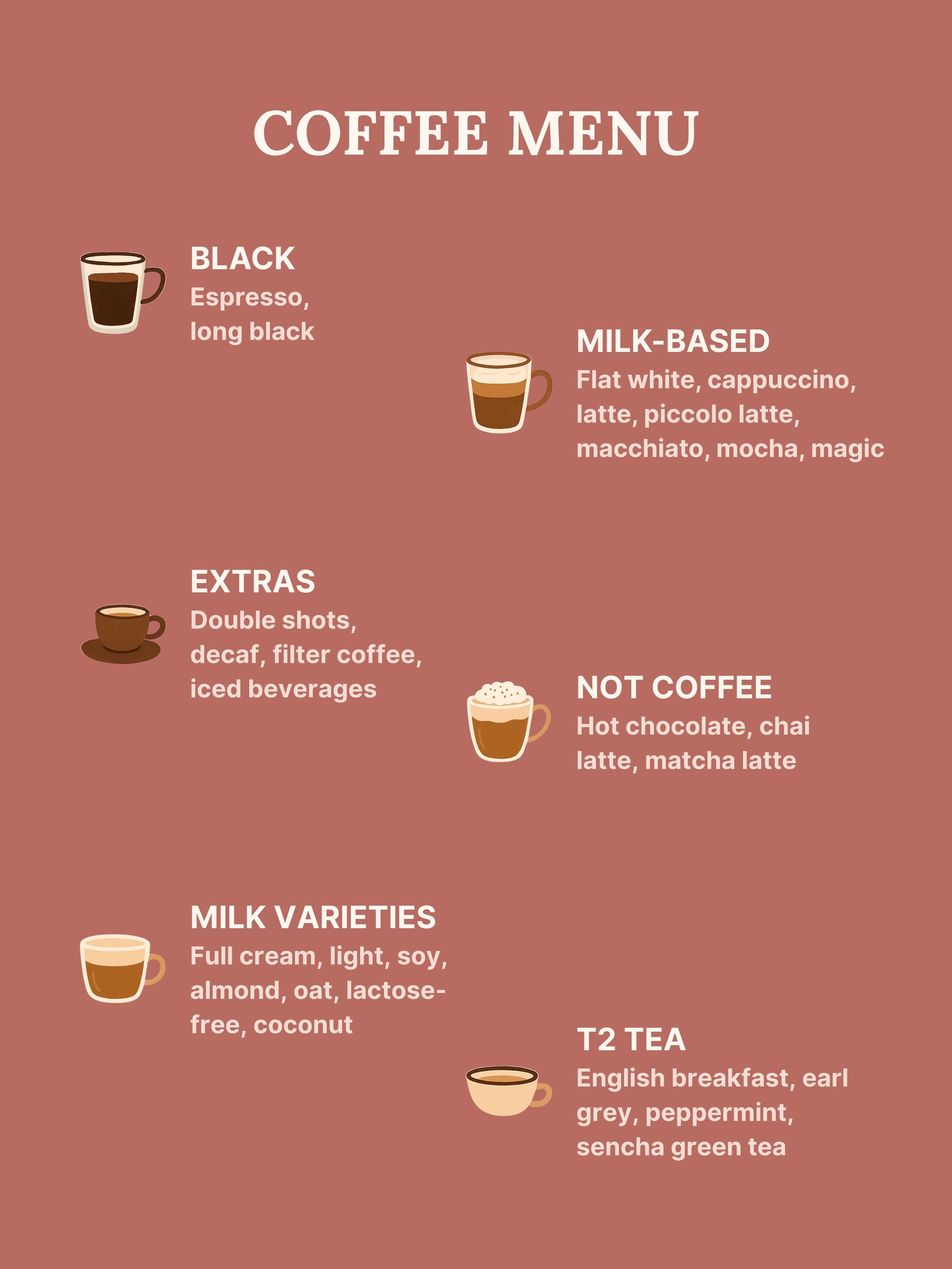 Workplace coffee beverage menu