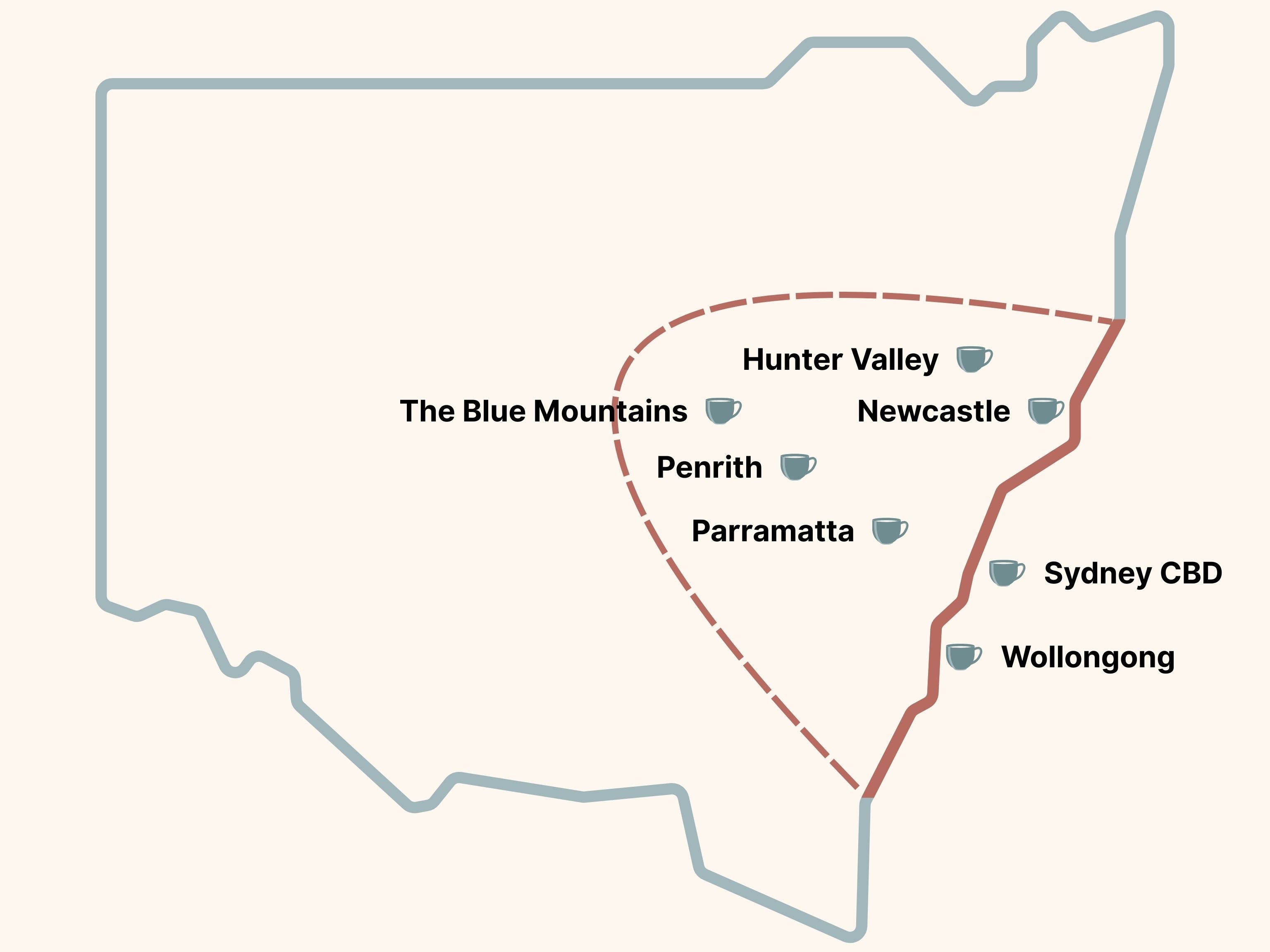Workplace coffee service areas map for New South Wales