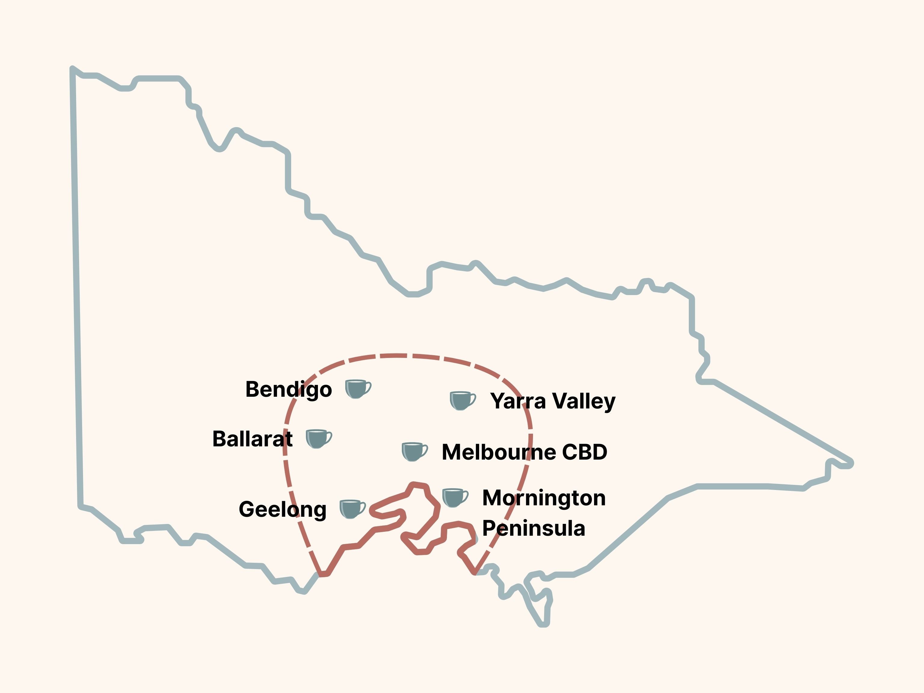 Workplace coffee service areas map for Victoria