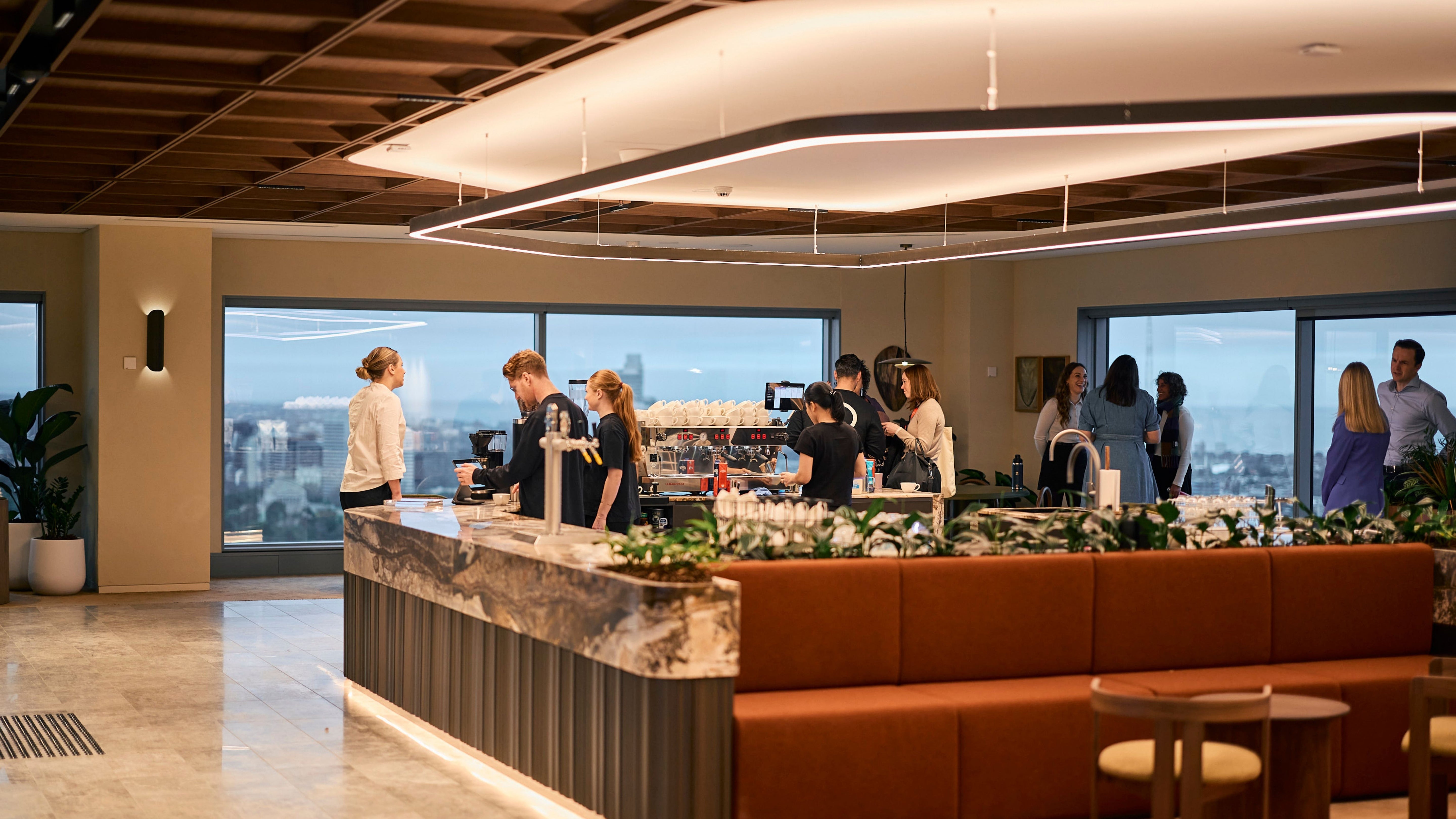 JLL cafe with custom bench design and fit-out
